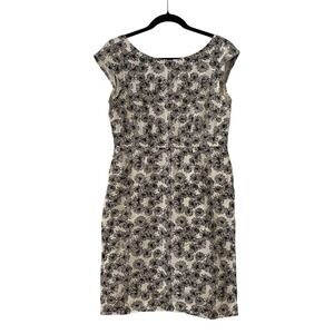 Mata Traders Floral Cap Sleeve White Midi Sheath Dress Small Cotton Earthy Femme